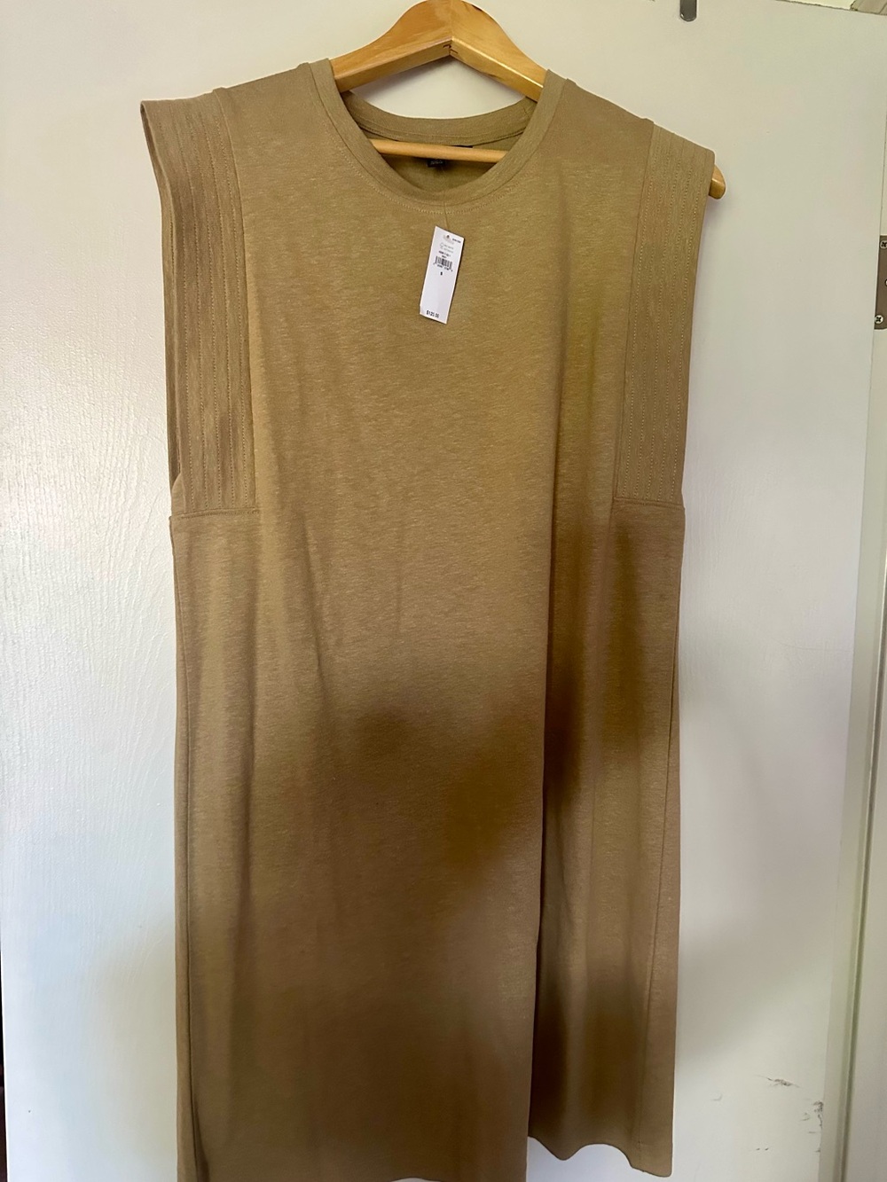 Banana Republic Crewneck Linen Blend Sleeveless Dress- Camel Brown NWT